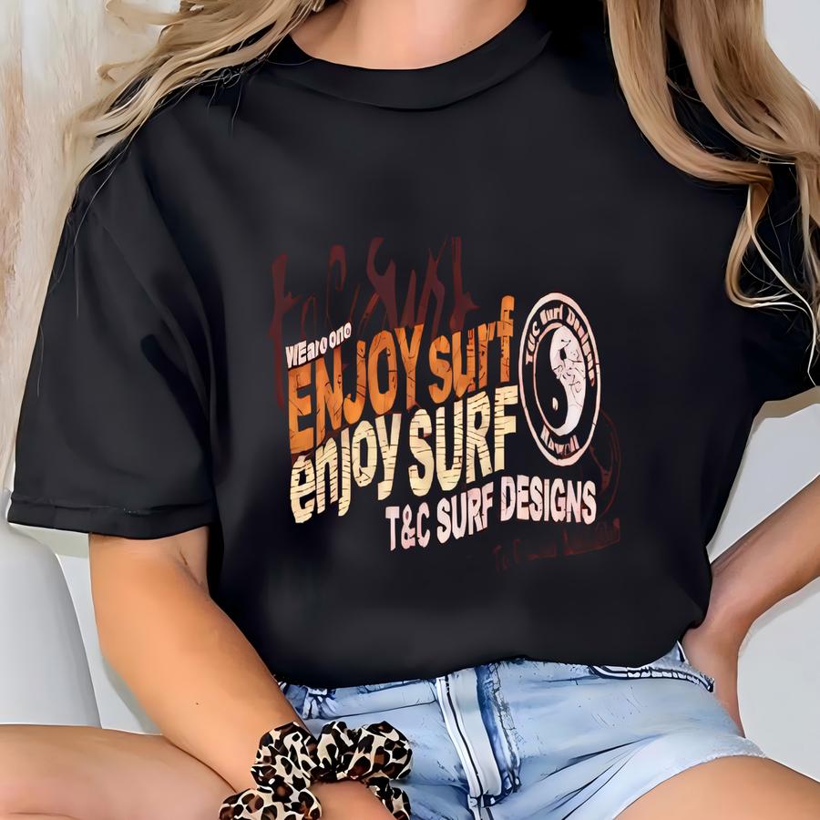 Vintage Tc Surf Designs Hawaii Sweatshirt Medium Town And Country Enjoy Surfing Life Sweater Tnc Pipeline Surfer Red Crewneck Size M T-shirt