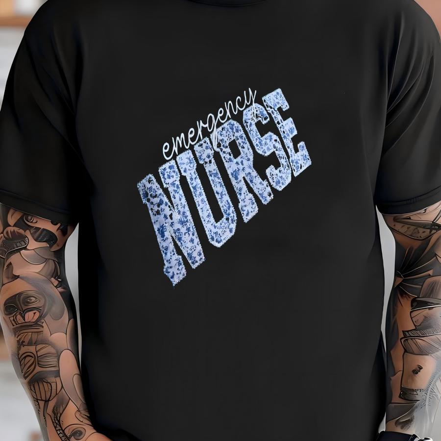 Emergency Nurse Sweatshirt, Nurse Crewneck, Toile Print Rn Sweatshirt, Blue Floral Nurse Gift, Personalized Nurse Sweatshirt T-shirt