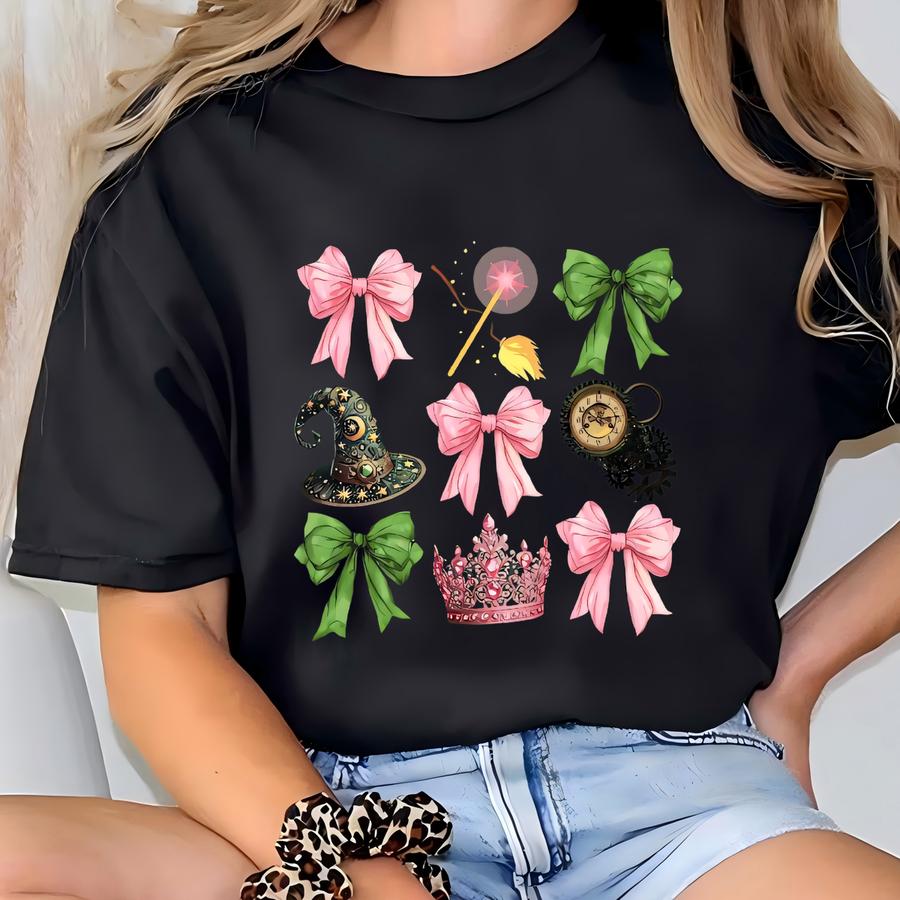 Witch Pink And Green Sweatshirt, Changed For Good Sweatshirt, Witch Coquette Bow Sweatshirt, Pink Witch Sweatshirt For Kids, Witch Party Tee T-shirt