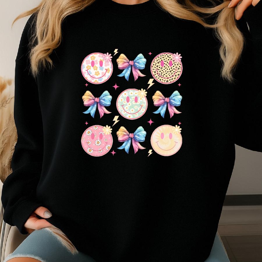 Girly Flower Face Sweatshirt, Leopard Face Shirt, Flower Smile Face Sweatshirt For Mom And Daughter, Gift For Her Sweatshirt