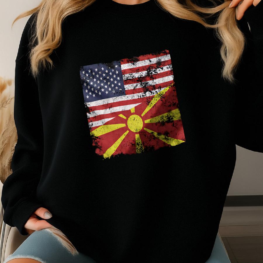 Republic Of North Macedonia Usa Flag T-shirt Sweatshirt