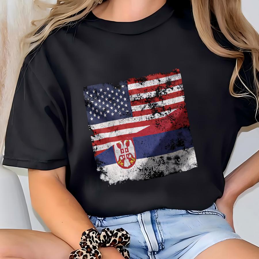 Serbia Usa Flag Hoodie T-shirt