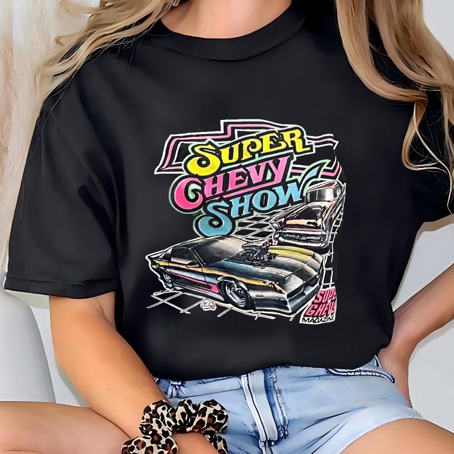 Vintage 80s Super Chevy Show Car Camaro Bel Air Black Hoodie Size M T-shirt