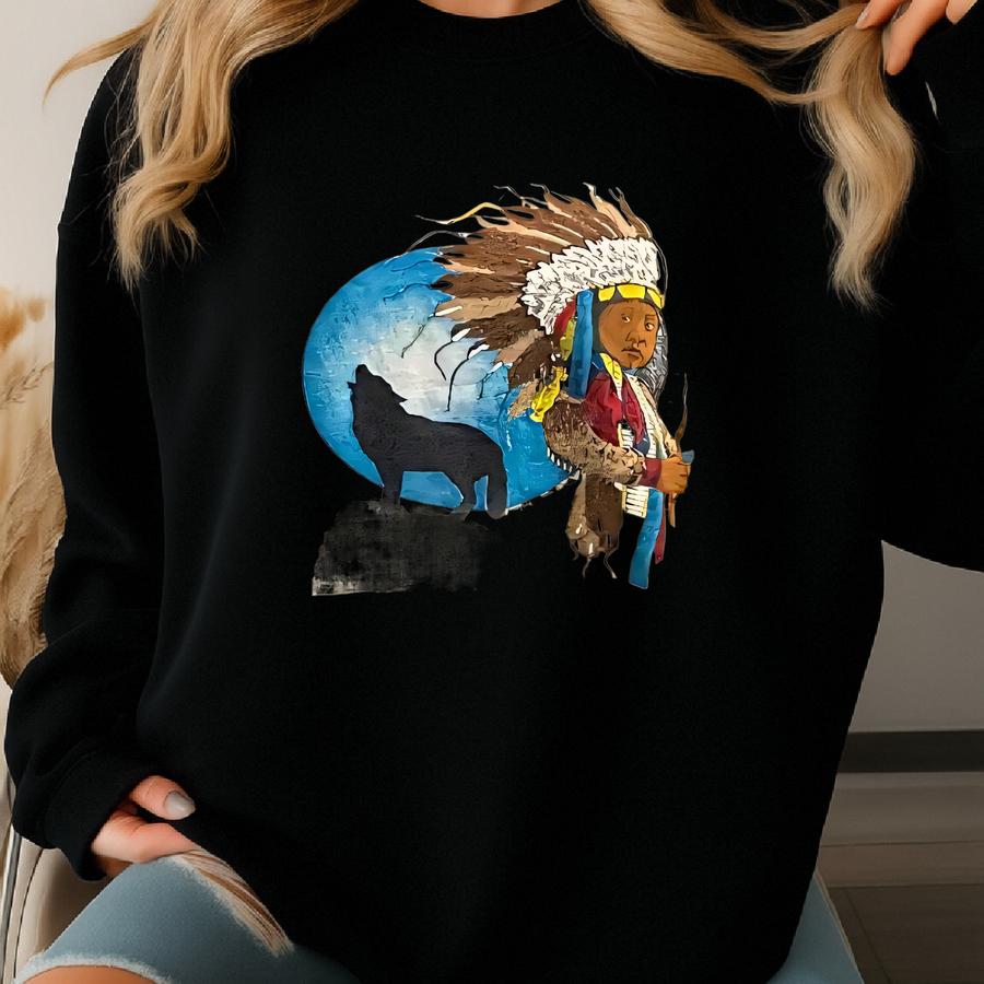 Vintage 90s Native American Beige T-shirt Modeled Size Xl Sweatshirt