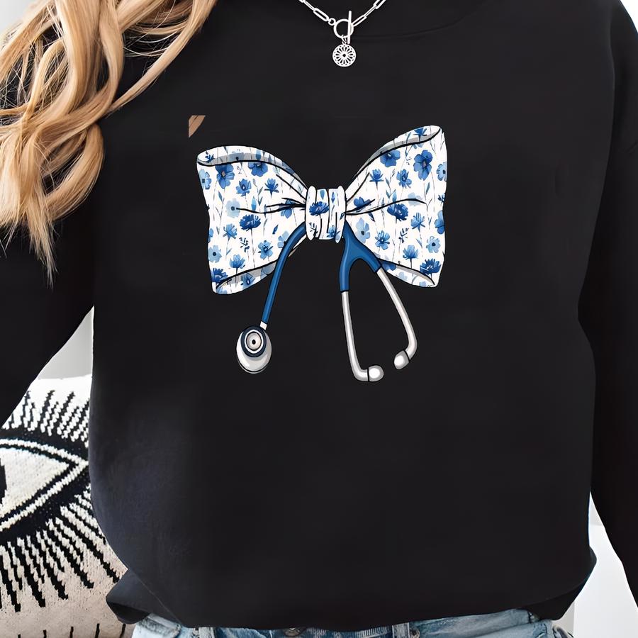 Nurse Bow Shirt, Coquette Nurse Shirt, Nurse Gift For Women, Nurse Ribbon Shirt, Toile Nurse Shirt,registered Nurse Shirt,floral Nurse Shirt Sweatshirt