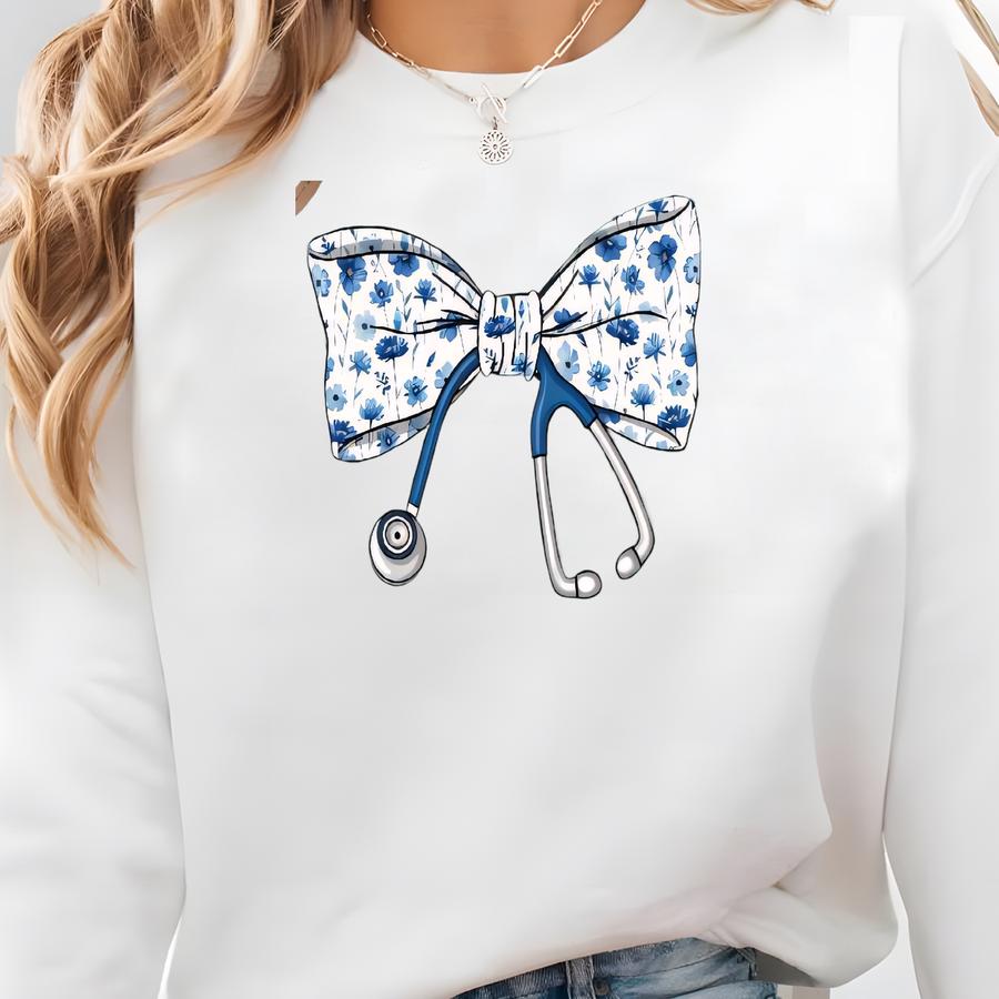 Nurse Bow Shirt, Coquette Nurse Shirt, Nurse Gift For Women, Nurse Ribbon Shirt, Toile Nurse Shirt,registered Nurse Shirt,floral Nurse Shirt Sweatshirt