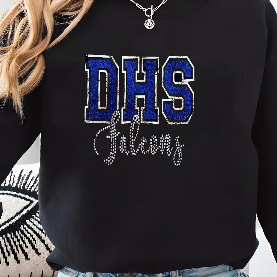 Customizable School Letters And Mascot Sweatshirt With Faux Rhinestones And Glitter - Teacher Spirit Shirt - School Colors - Team - Eagles Sweatshirt