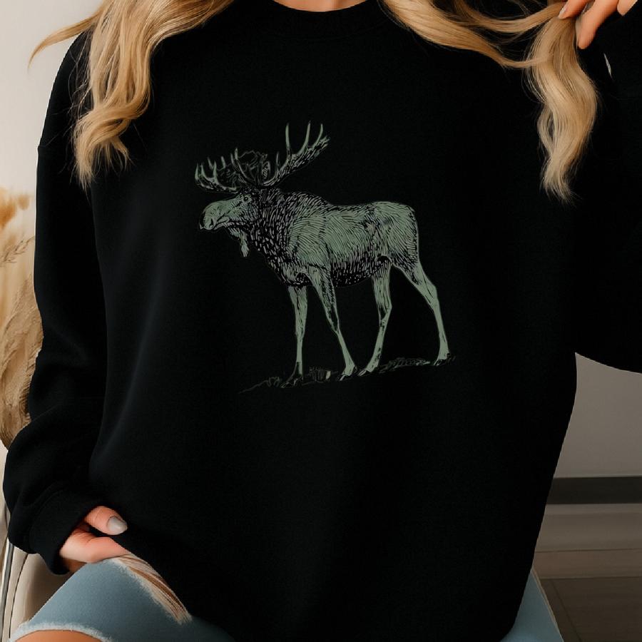 Graphic Moose Hooded Sweatshirt, Elk Hoodie Sweatshirt