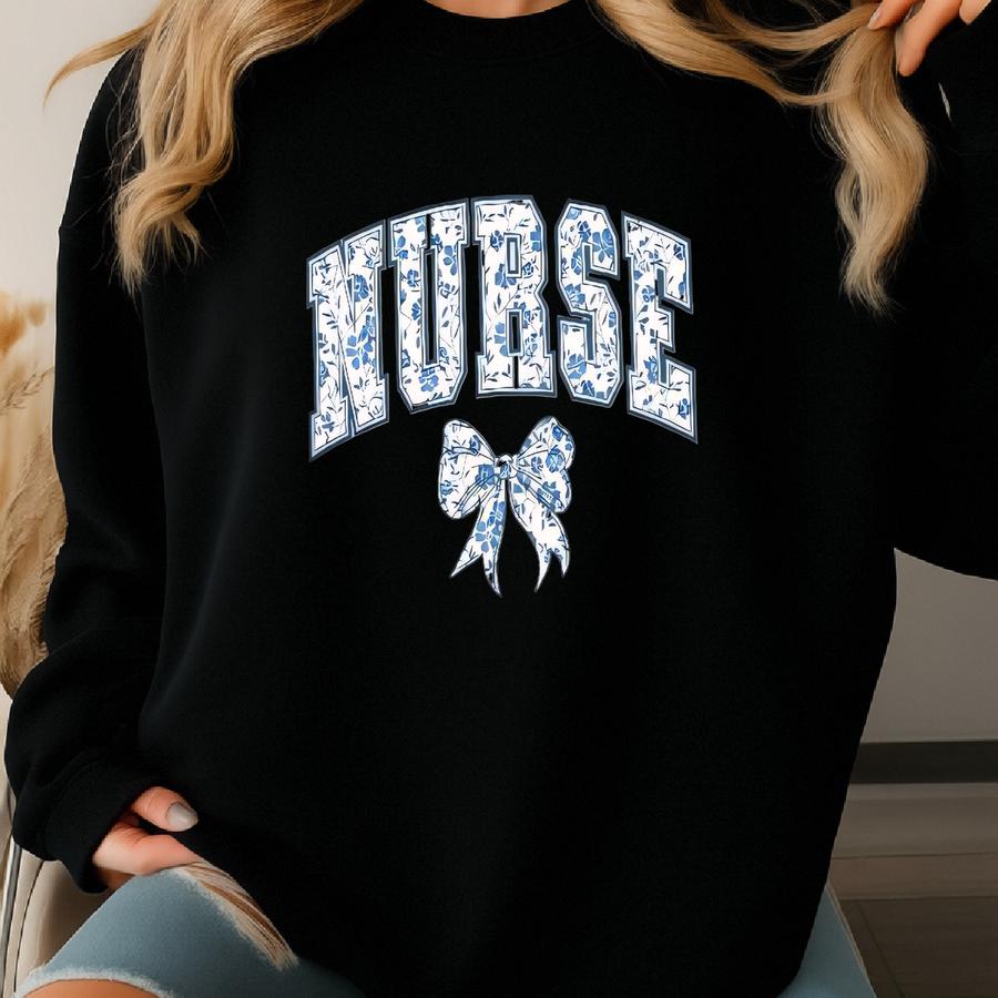 Toile De Jouy Nurse Shirt: Floral Bow Coquette Top Sweatshirt
