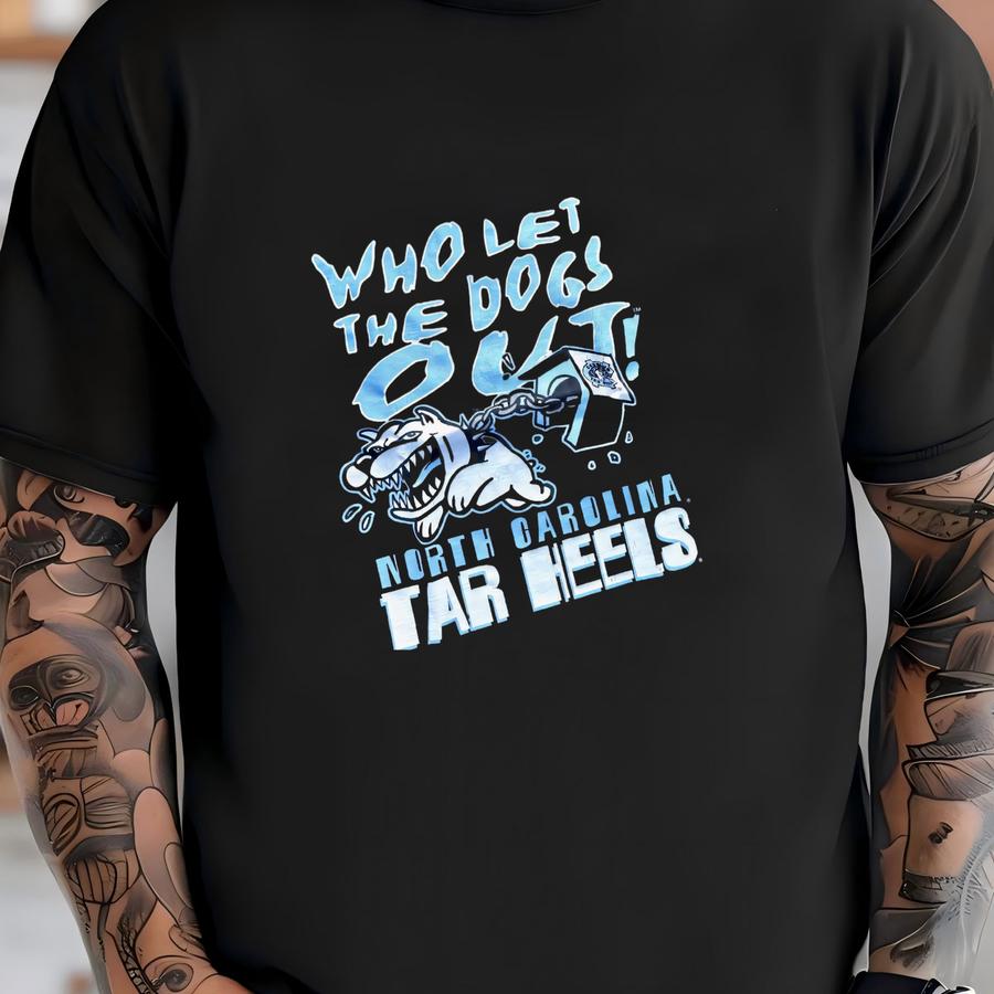 Vintage 2000s University Of North Carolina Unc Tar Heels Ncaa Collegiate Sport Attack Who Let The Dogs Out Graphic Shirt Size Large T-shirt