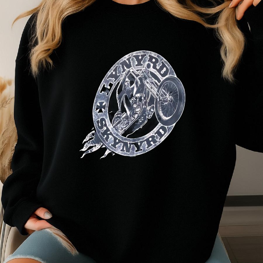 Vintage Lynyrd Skynyrd Distressed Long Sve Black T-shirt Size Large Concert Tour Band Harley Biker 3d Emblem Hawg Wild Y2k Sweatshirt