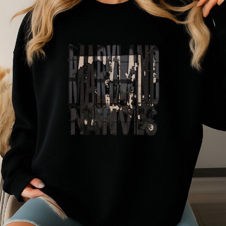 Maryland Natives Vintage Ink Press Style Wall Art Print, Maryland State Decor, Chesapeake Bay Maryland Gic Home Art, Rustic Al Art Sweatshirt