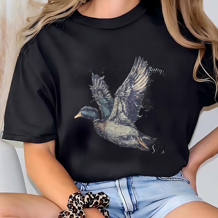 Camo Flying Mallard Bird Stamp Tag Old School Camo Sublimated Vintage Gildan Crewneck, Gildan Hoodie, T-shirt