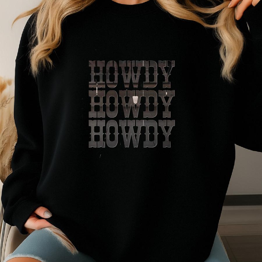 Vintage Howdy Typography Print, Minimalist Western Wall Art, Rustic Cowboy Decor, Southwestern Retro Cowgirl Aesthetic, Western Style Poster Sweatshirt