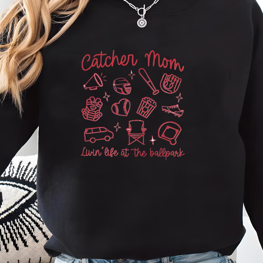 Personalized Baseball Catcher Mom ® Shirt, Two-sided Custom Hind Catcher Mama Tee With Name And Number, Catcher Mom Gift Sweatshirt