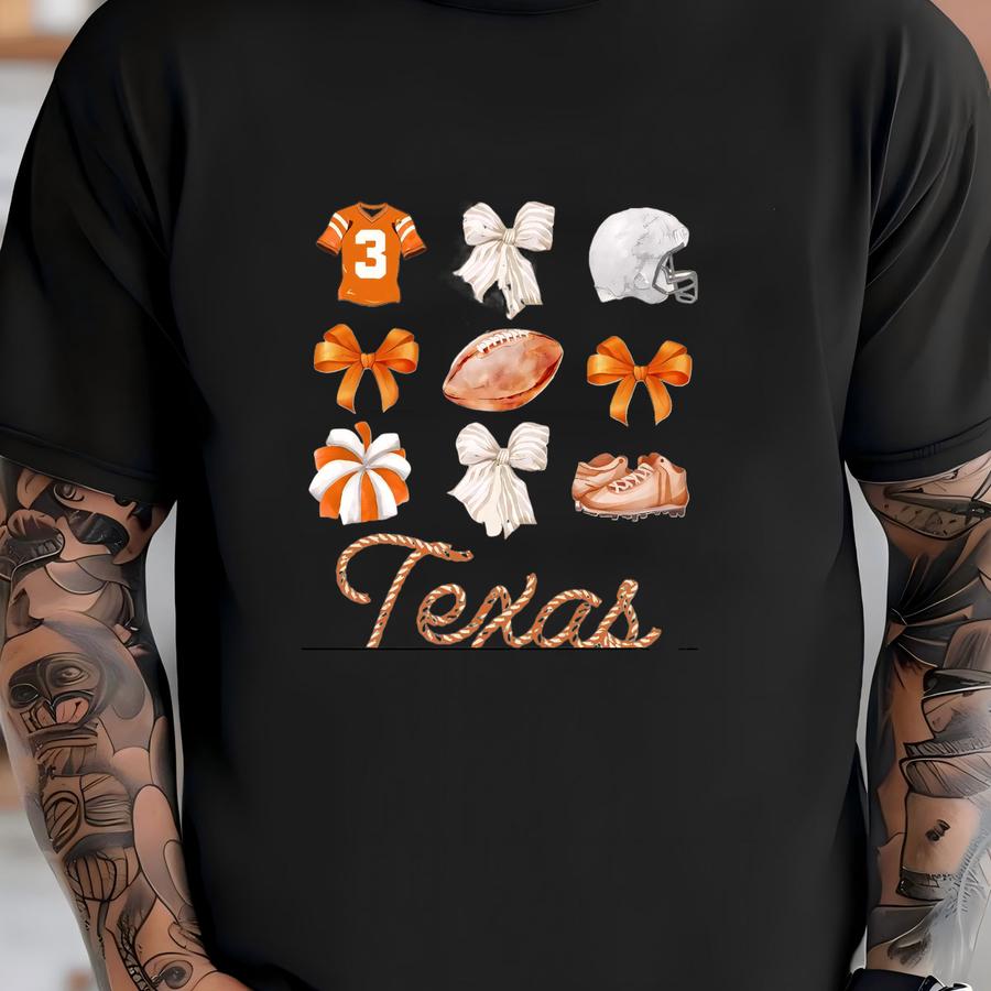 Texas Bow Shirt, Football Bow, Coquette Football, Texas Fan Gift, Game Day Shirt, Texas Basketball, Texas Football Shirt, Game Day, T-shirt