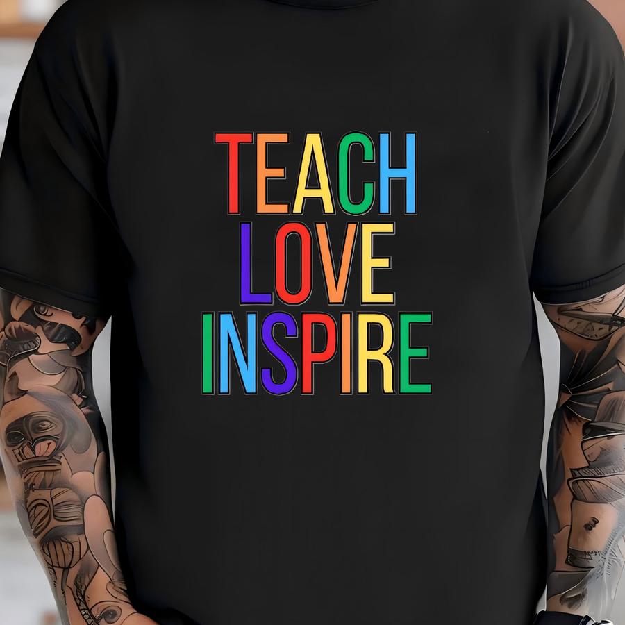 Teach Love Inspire Rainbow Sweatshirt Cute Teacher Pride Shirt Retro Teacher Crewneck Classroom Shirt Teacher Gift Idea T-shirt