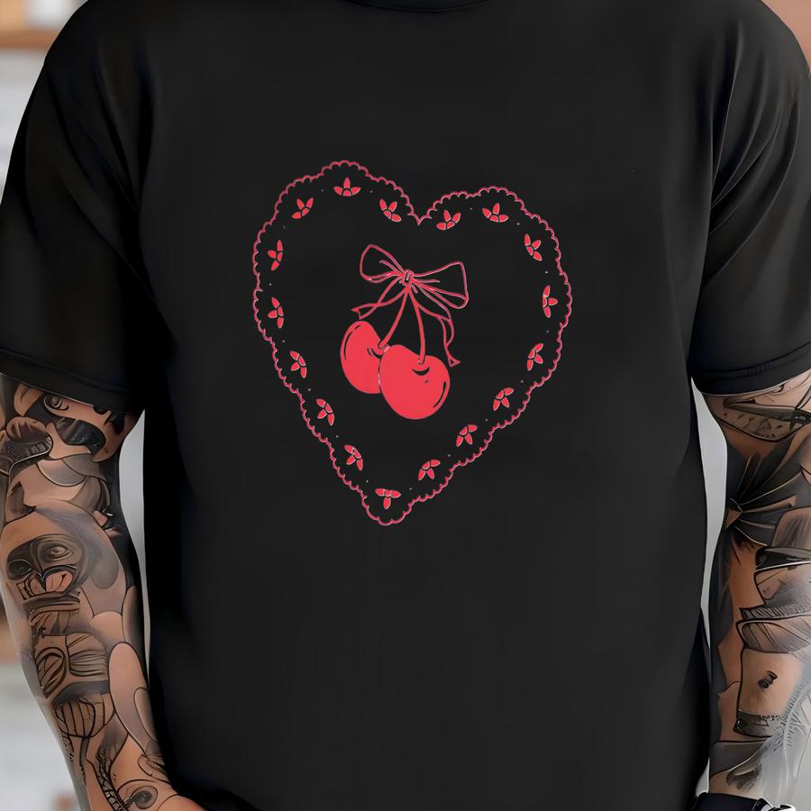 Valentine Day Heart Sweatshirt, Cherry Heart Sweater, Cute Heart Shirt, Love Sweatshirt, Valentine's Day Shirt, Girls Valentine Gift,  T-shirt