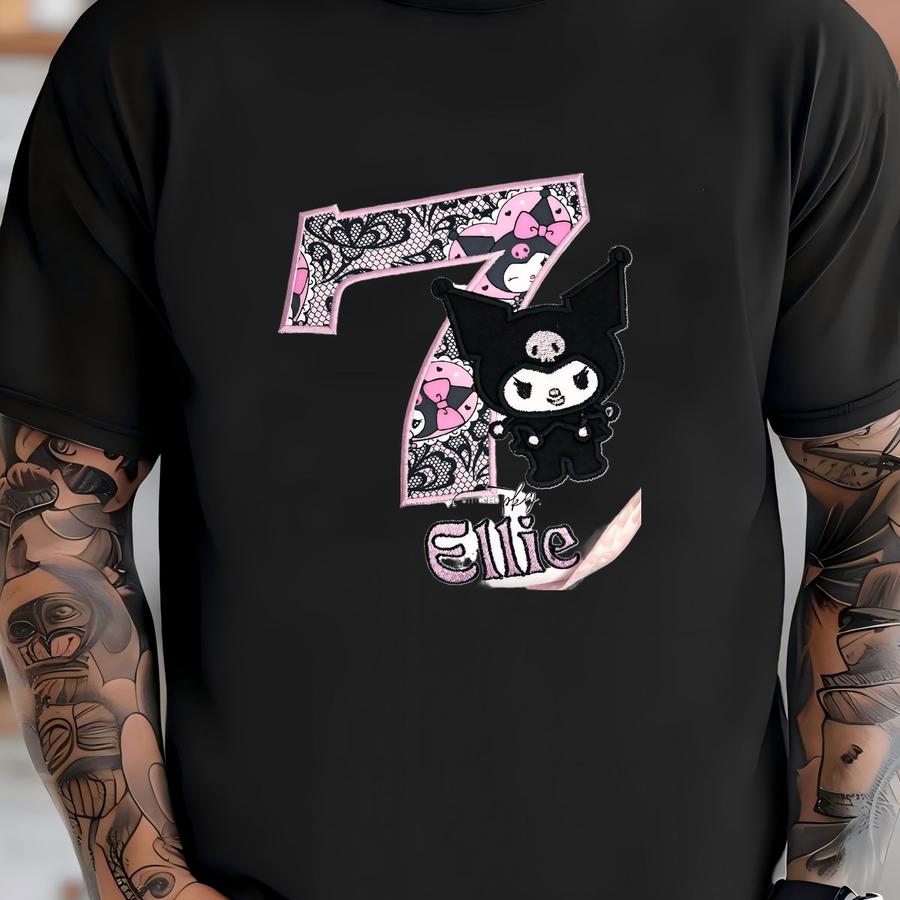 O Kat Kurimo Omi Birthday Friend Applique Shirt - Girls Party Top - O Cat Party - Pink Purple Personalized Name Ruffle Puff Regular T-shirt