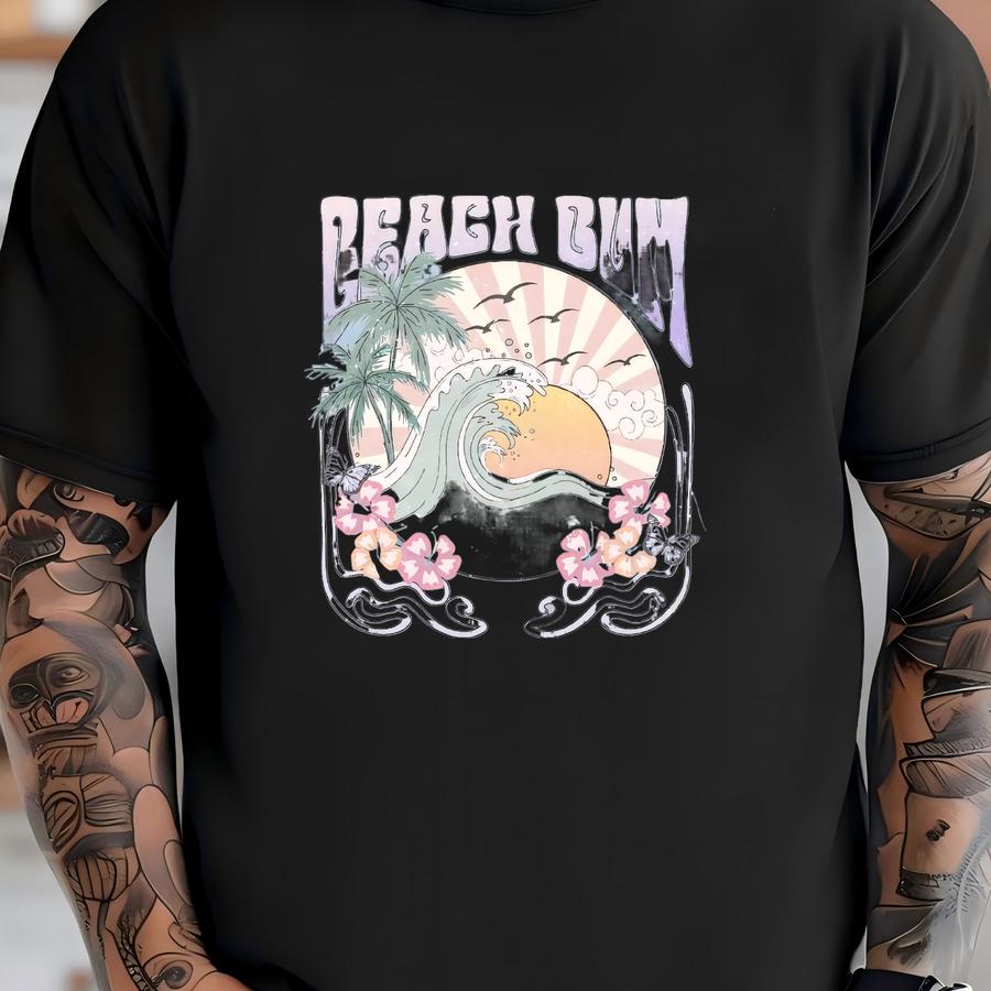 Graphic Beach Bum Retro Palm Hoodie, Casual Cotton Hoodie For The Beach, Comfort Fabric Top Womenswear, Women Lady Sweatshirt T-shirt