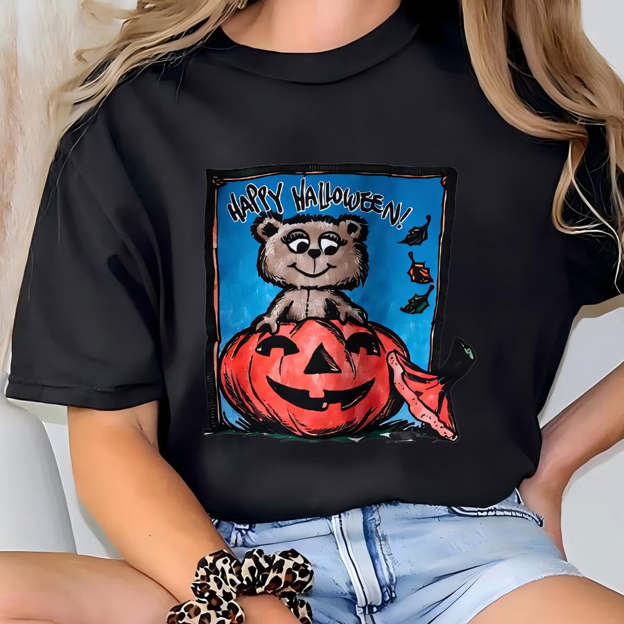 Vintage 90s Bear Halloween Sweatshirt Halloween Crewneck Halloween Pullover Halloween Jumper Printed Logo White Color Men’s Fit M T-shirt