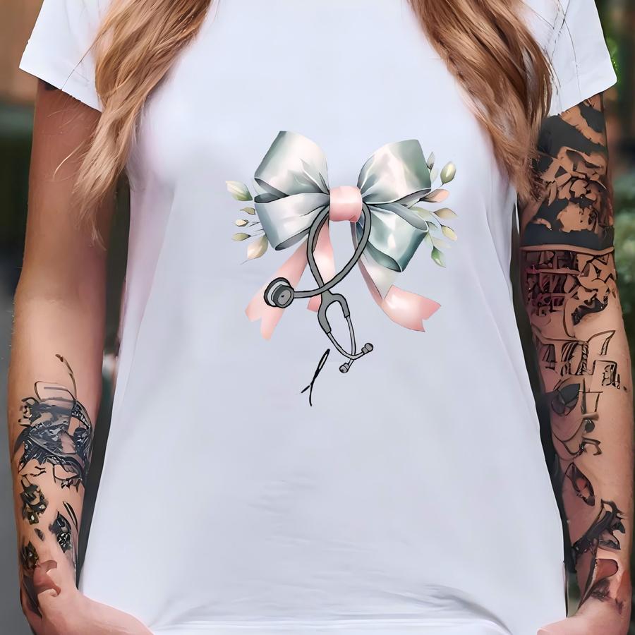 Custom Floral Coquette Stethoscope Nurse Sweatshirt For Women, Nursing School Tops, Registered Nurse Sweat For Nursing Student, Rn, Lpn, Icu T-shirt