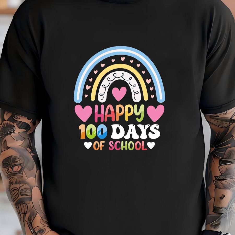 Happy School 100 Days Of School Shirt, Back To School Shirt, Teacher Shirt, 100 Day Shirt, Gift For Teacher, Funny Teacher Student Shirt T-shirt
