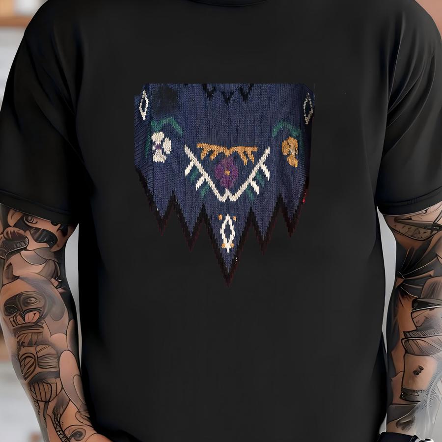 Men's Vintage 90's 100% Wool Navy Blue Red Aop Crewneck Ski Sweater Sz M T-shirt