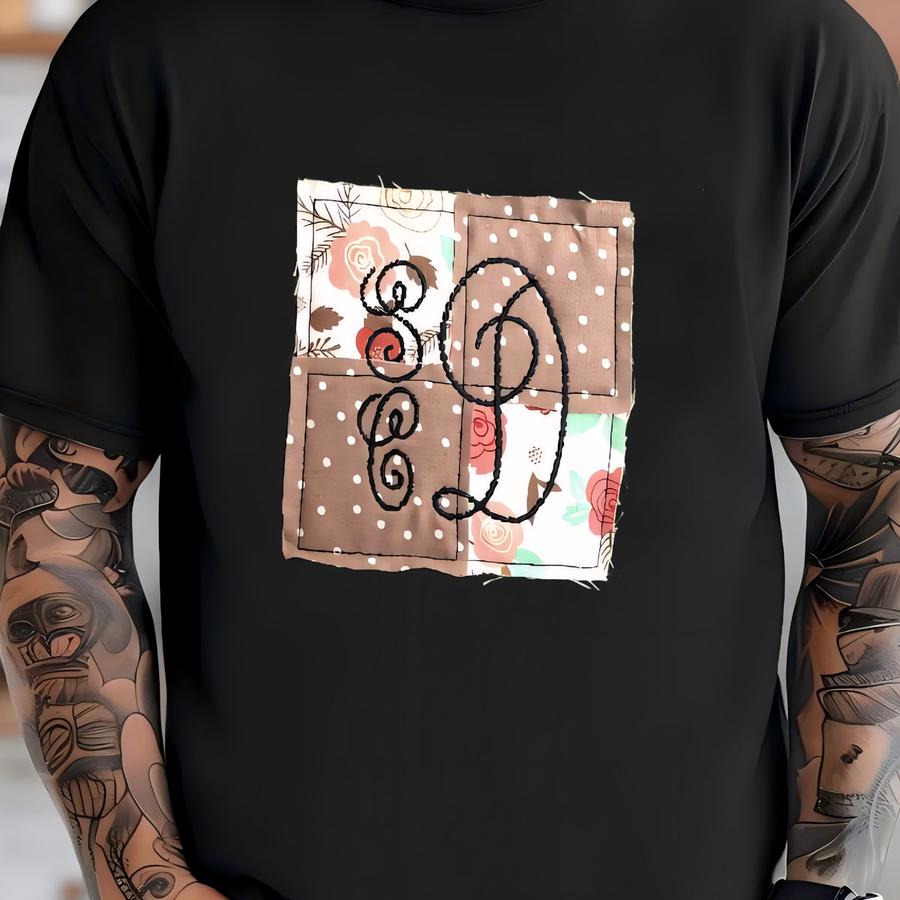 Quilt Square Left Chest Monogram Tee, Quilt Shirt, Vintage, Quilting, Quilted, Monogram, Girl Gift, Women's Gift, Birthday Gift, Christmas T-shirt