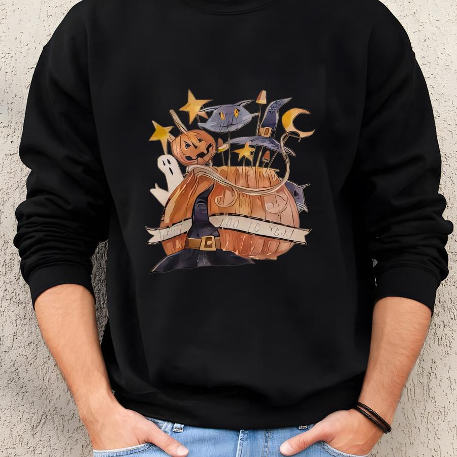 Vtg Y2k Pumpkin Floral Sweatshirt Small Vintage Halloween Sweater Jumper Pullover Crewneck Yellow Size S Sweatshirt