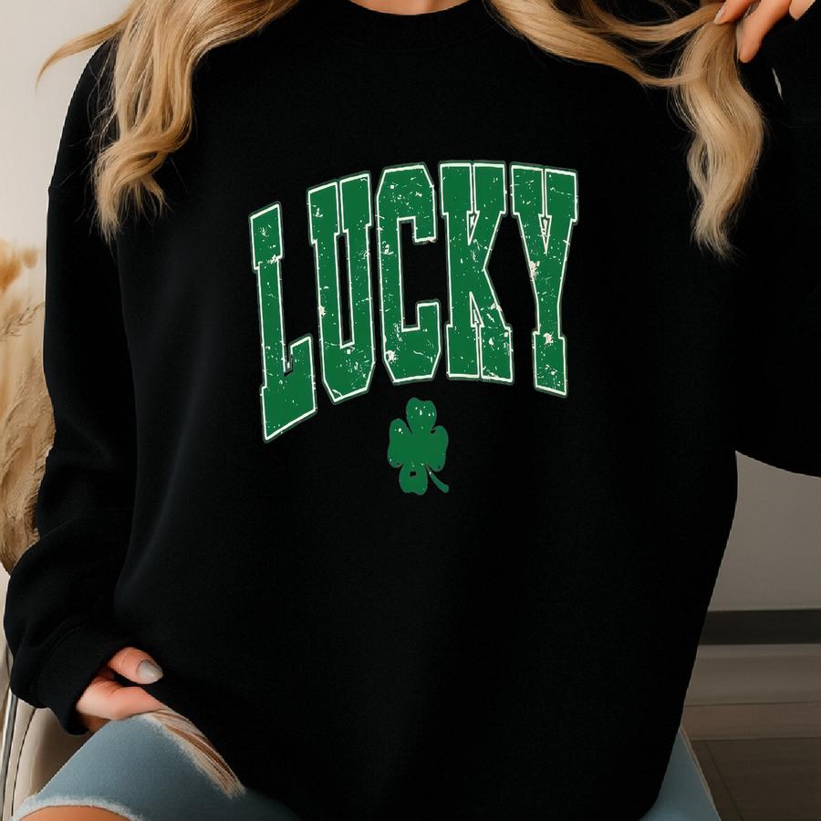 Varsity Lucky St Patricks Day Sweatshirt Or Hoodie: Shamrock Sweater Sweatshirt
