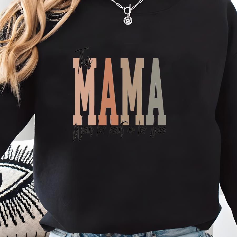 Custom This Mama Wears Her Heart On Her Sve Sweatshirt,personalized Mama Hoodie With Kids Names,mom Sweater,gift For Mom,mothers Day Gift Sweatshirt