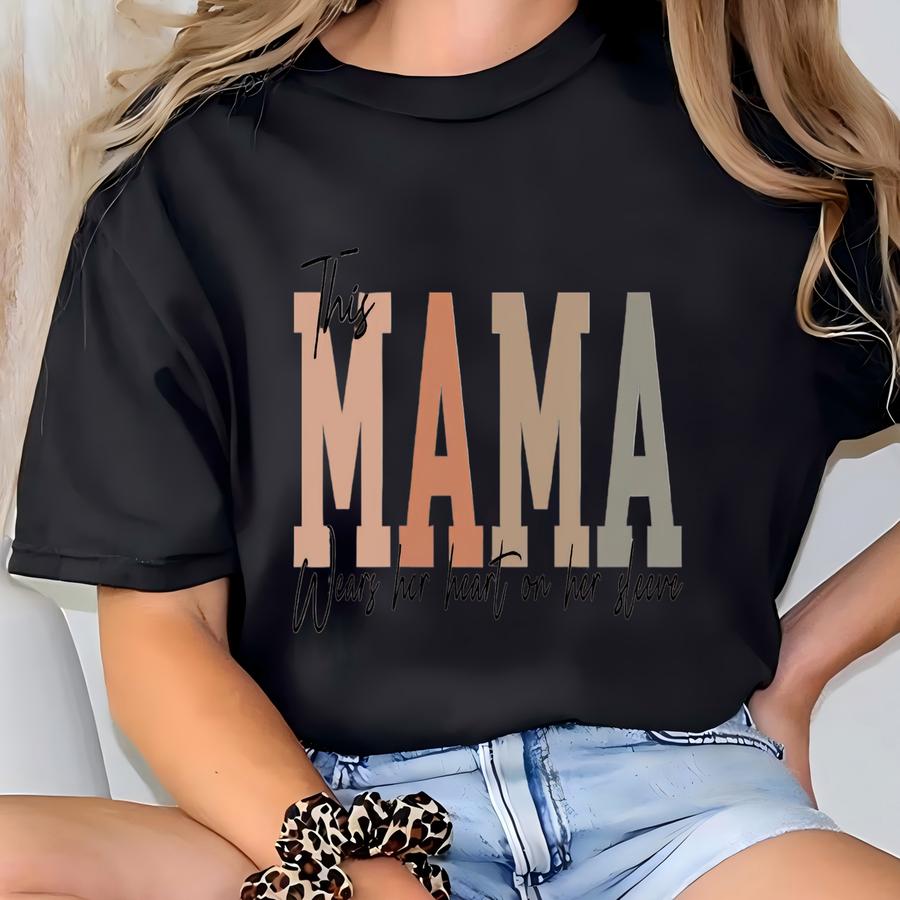 Custom This Mama Wears Her Heart On Her Sve Sweatshirt,personalized Mama Hoodie With Kids Names,mom Sweater,gift For Mom,mothers Day Gift T-shirt