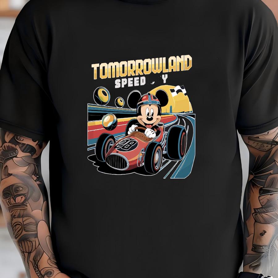 Vintage Tomorrowland Speedway Racing Hoodie,  Mouse And Car Tee, Land Magic Kingdom Vacation 2025 Trip T-shirt