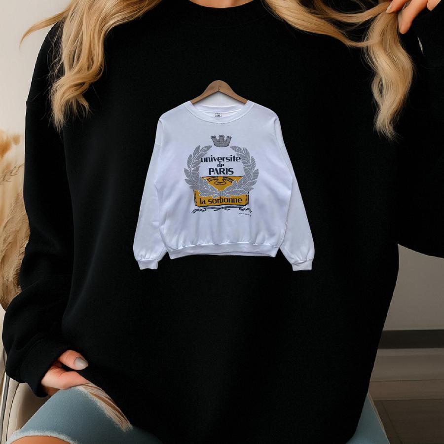 Vintage Universite De Paris Sorbonne Sweatshirt Sweater Pullover Jumper White Colour Large Shirt Vtg 90s University Streetwear Alma Mater Sweatshirt