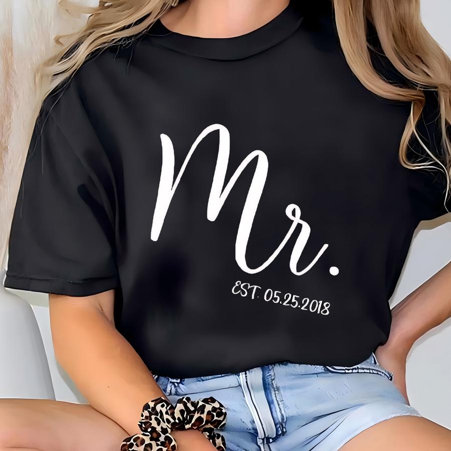 Personalized Mr And Mrs, Custom Wifey And Hubby Shirt, Bride And Groom Est, Wife And Husband Shirts, Just Married Tshirt, Honeymoon Hoodie T-shirt