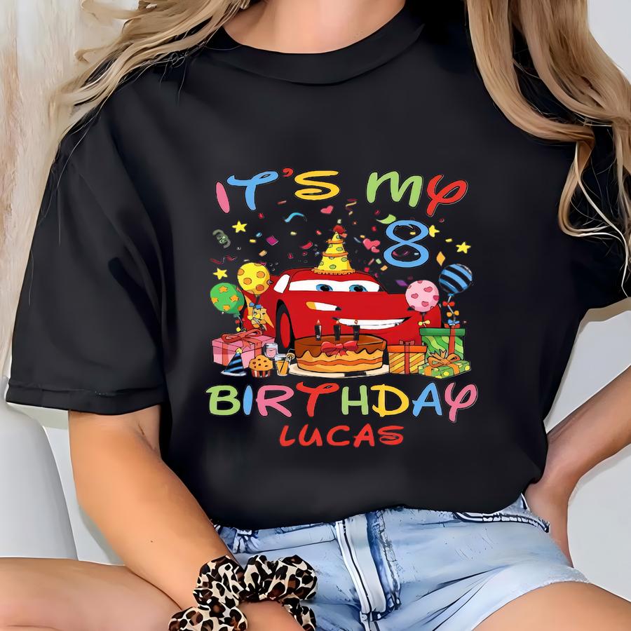 Lightning Mcqueen Birthday Shirt, Custom Birthday Toddler Hoodie, Cars Birthday Theme Gift, Cars Family Birthday Matching Shirts T-shirt
