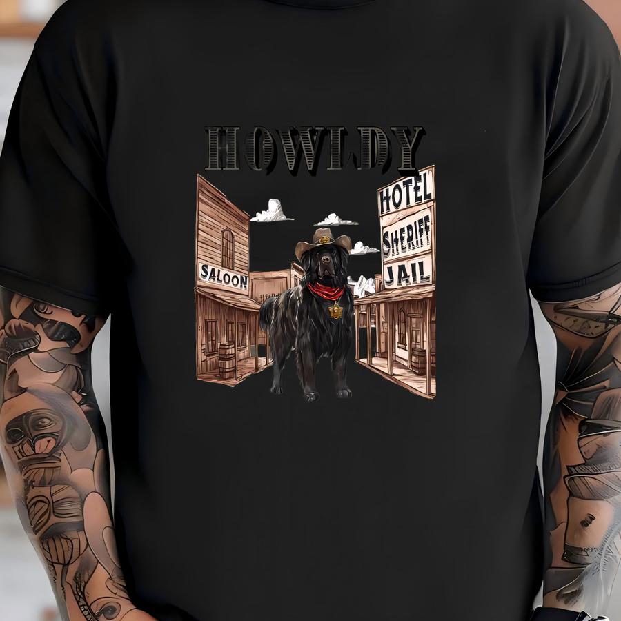 Howldy Western Newfoundland Hoodie - Funny Dog Lover Cowboy Shirt - Rustic Southern Graphic Tee For Pet Owners T-shirt