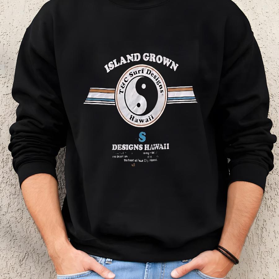 Vintage Tc Town And Country Hawaii Surf Crewneck Jumper Sweatshirt Medium Size Brown Colour Sweatshirt