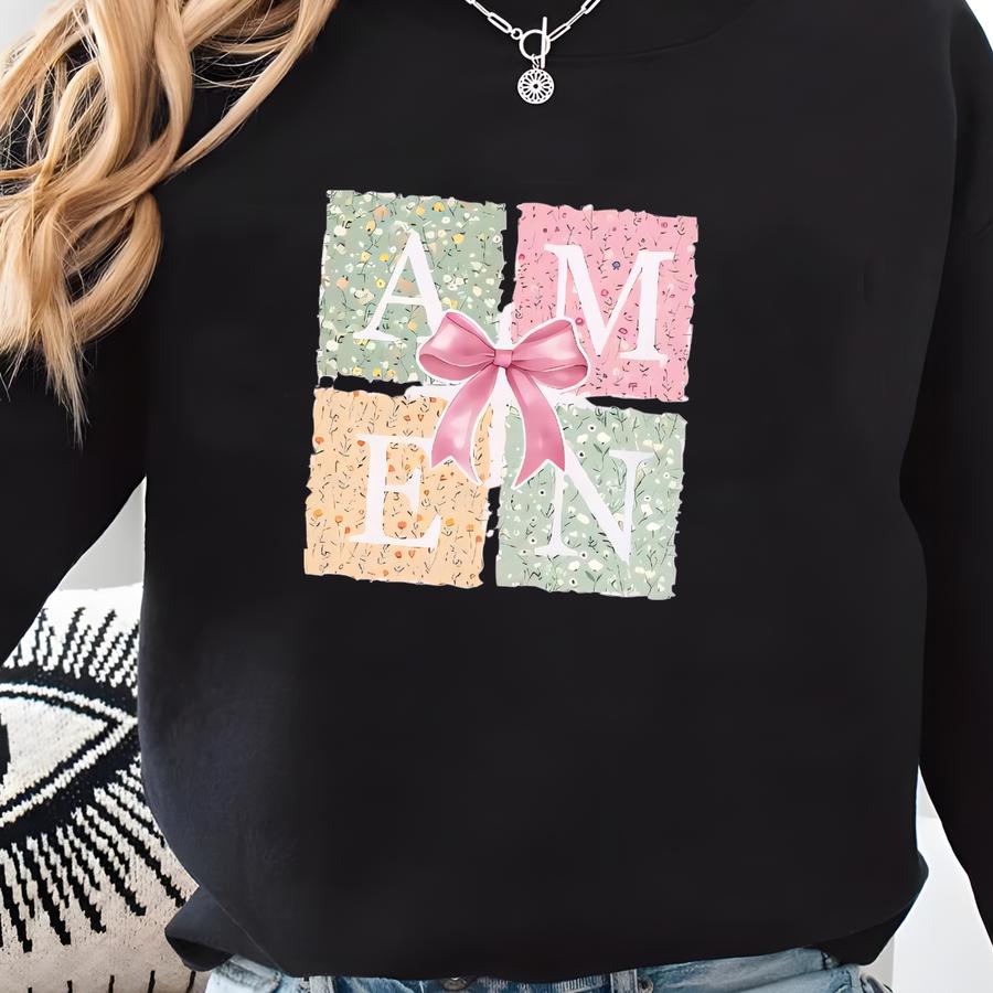 Amen Coquette Bow Sweatshirt, Amen Easter Sweatshirt, Jesus Easter Shirt, Womens Easter Gift, Easter Christian Shirt, Floral Bible Verse Tee Sweatshirt