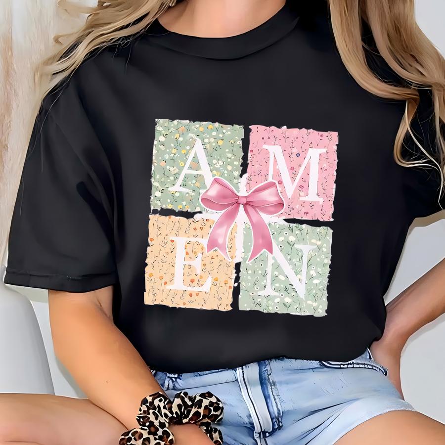 Amen Coquette Bow Sweatshirt, Amen Easter Sweatshirt, Jesus Easter Shirt, Womens Easter Gift, Easter Christian Shirt, Floral Bible Verse Tee T-shirt