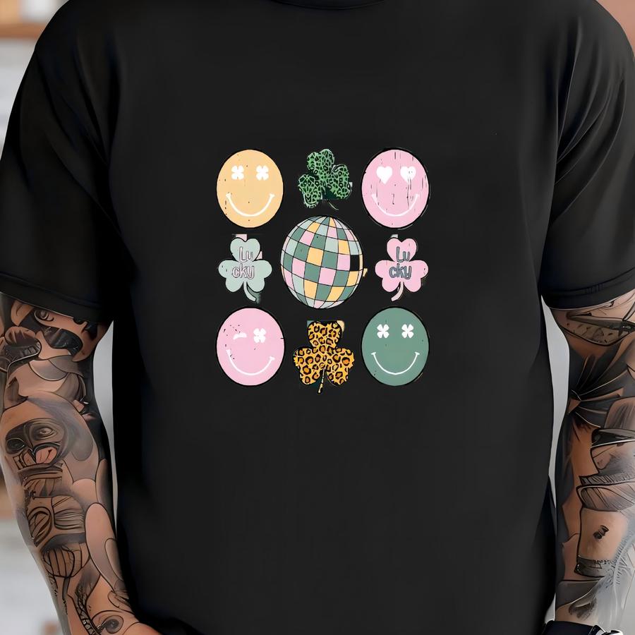 Groovy St Patricks Day Baby Romper Sweatshirt, Checkered Shamrock Baby Bodysuit, Happy Face Disco Baby Romper, 1st Patrick's Day Baby Outfit T-shirt