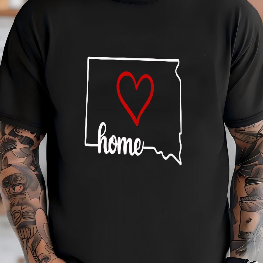 South Dakota Crewneck Sweatshirt, State Outline With Heart Design, Minimalist Midwest Pride Sweater, Cozy Home State Gift T-shirt