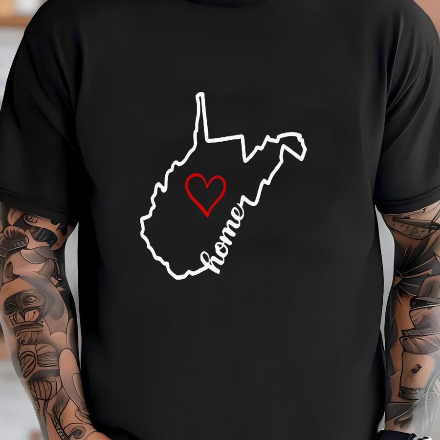 West Virginia Crewneck Sweatshirt, State Outline With Heart Design, Minimalist Appalachian Pride Sweater, Cozy Home State Gift T-shirt