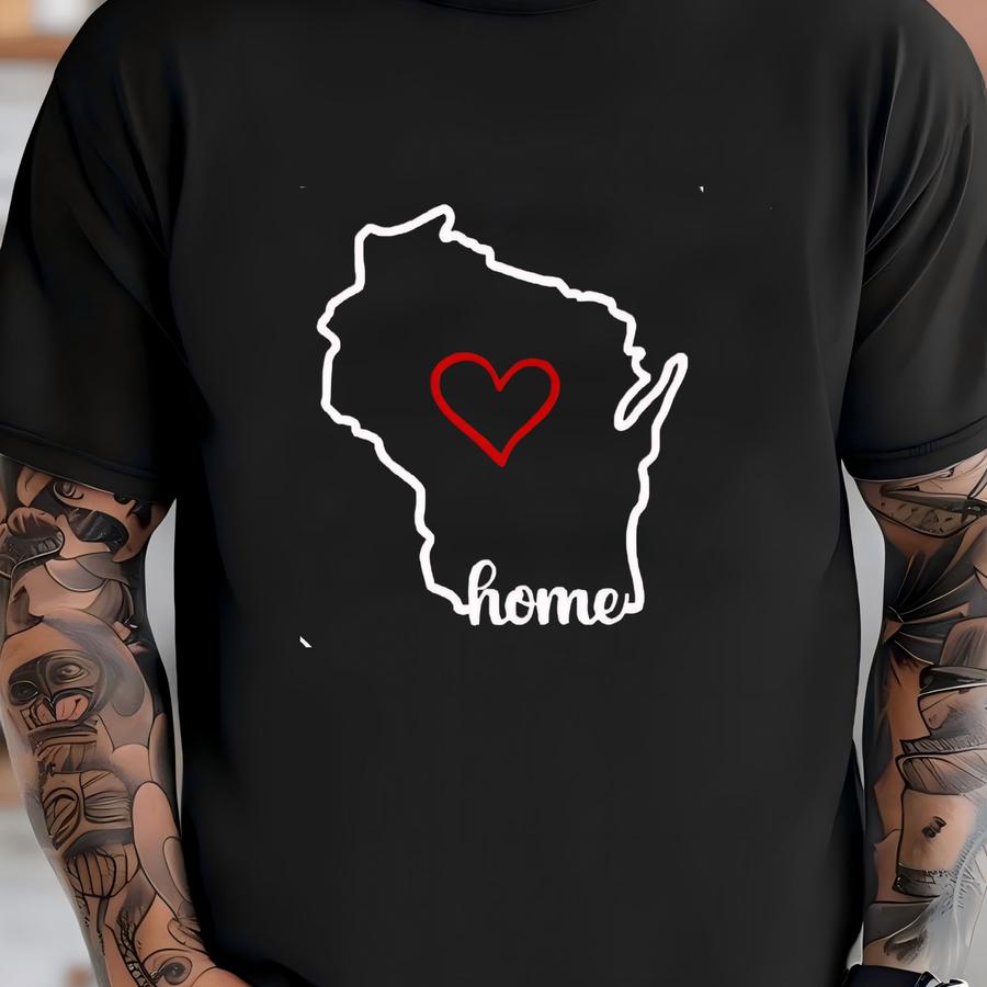 Crewneck Sweatshirt, State Outline With Heart Design, Minimalist Midwest Pride Sweater, Cozy Home State Gift T-shirt