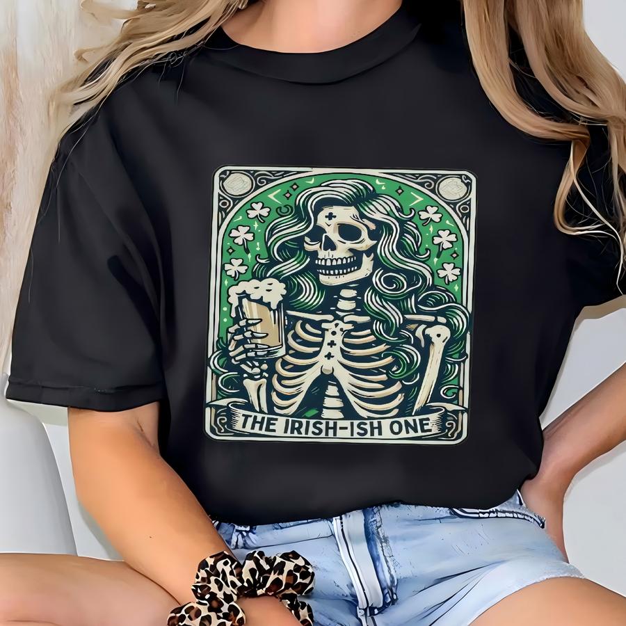 St Patricks Day Shirt, ® Irish-ish One St Patricks Day Tarot Card Sweatshirt, Funny Irish, Skeleton St Paddys Day Crewneck T-shirt