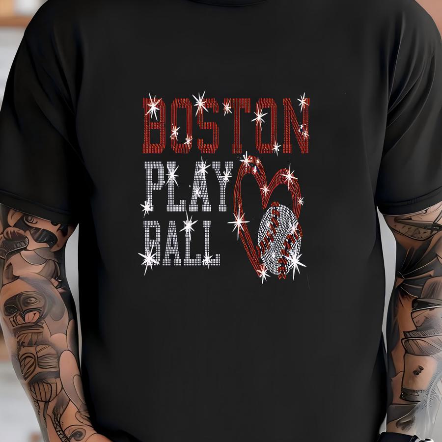 Rhinestone Boston Baseball Hooded Sweatshirt: Matchday Tee T-shirt