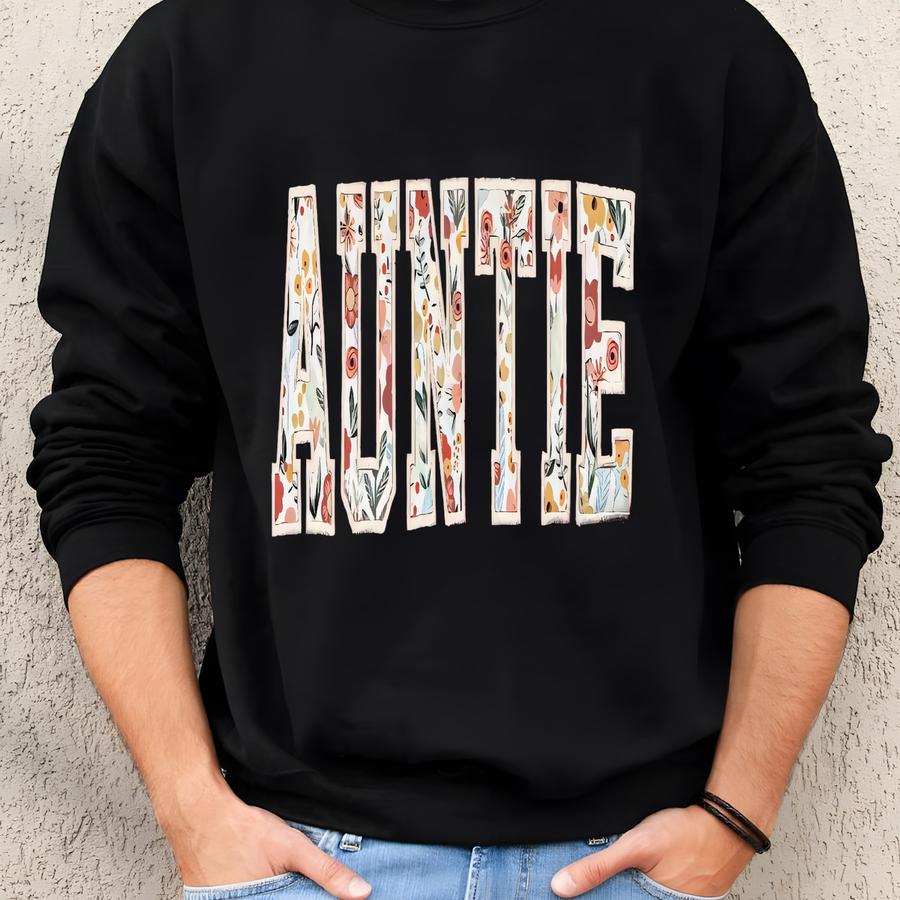 Auntie Sweatshirt, Auntie Floral Applique Sweatshirt, Custom Auntie Sweatshirt, Gift For Aunt, New Auntie Gift, Auntie Crewneck Sweatshirt