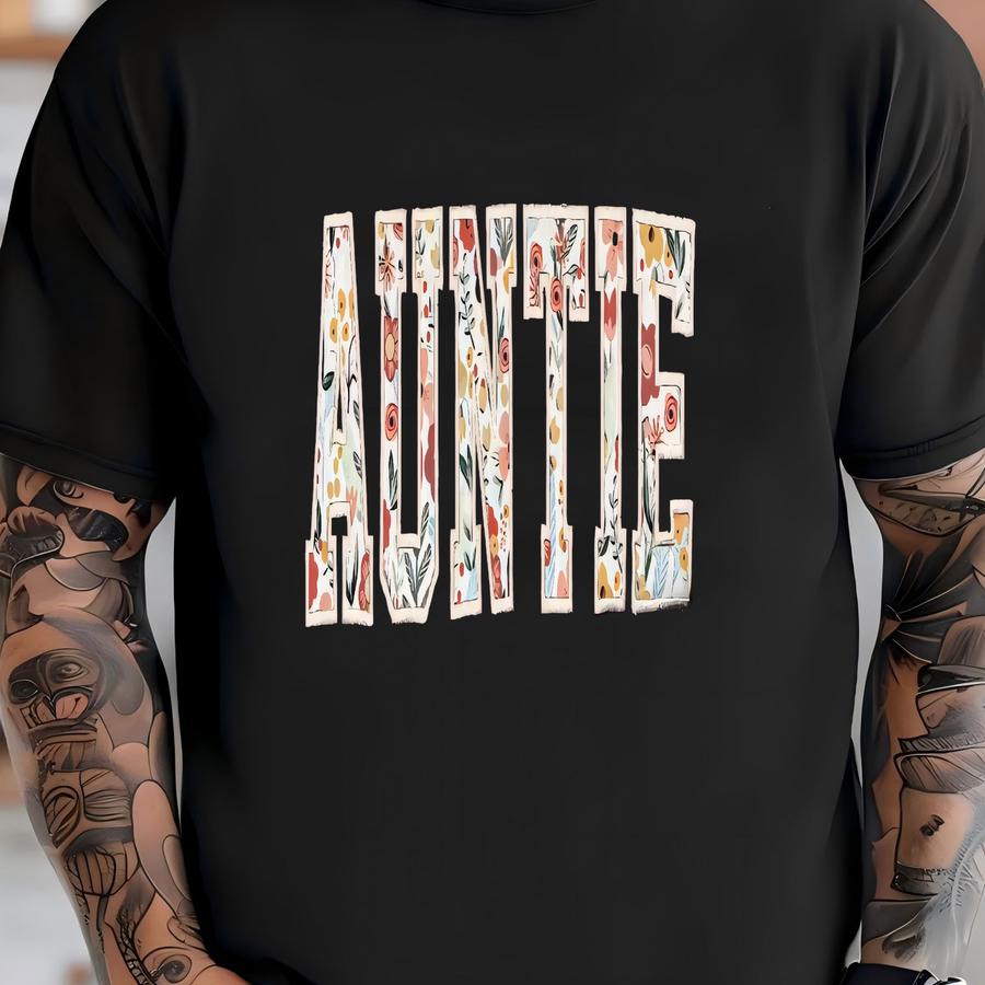 Auntie Sweatshirt, Auntie Floral Applique Sweatshirt, Custom Auntie Sweatshirt, Gift For Aunt, New Auntie Gift, Auntie Crewneck T-shirt