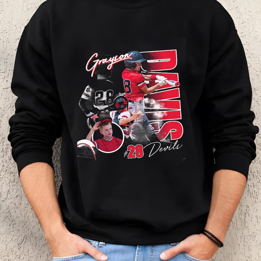 Custom Baseball Player Sweatshirt: Bootleg Style Team Design Sweatshirt